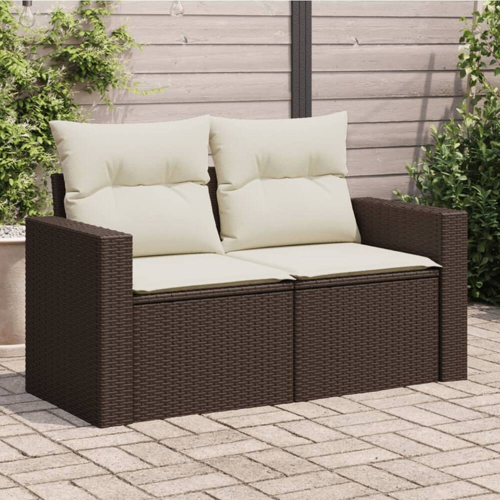 vidaXL Patio Sofa with Cushions 2-Seater Modular Couch Loveseat Poly Rattan - 24.4 x 51.6 x 27.2 in