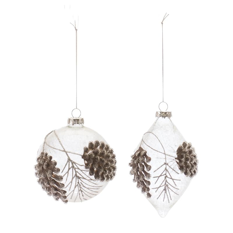 Set of 6 Beaded Glass Pinecone Christmas Ball and Drop Ornaments 5.75"