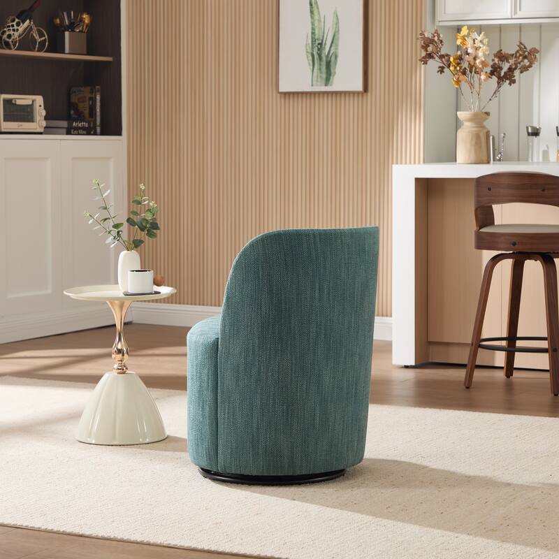 Set Of 1 Upholstered Barrel Chair, Mid Century Modern Round Linen Dining Chair, 360 Degree Swivel Side Chair for Dining Room