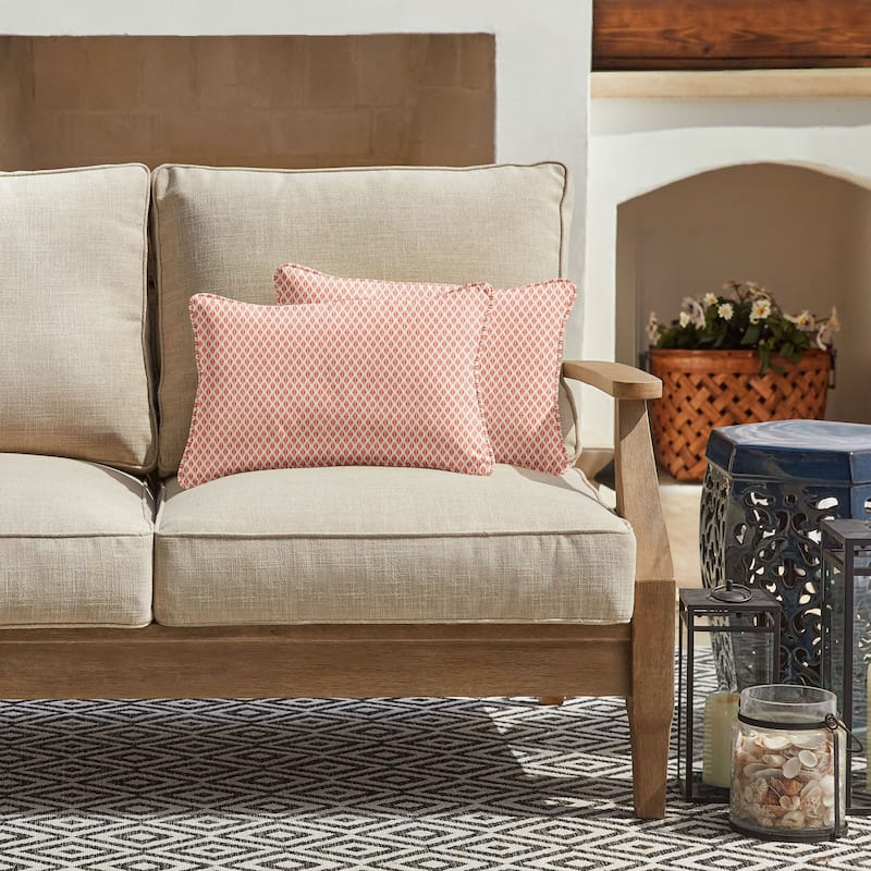 Sorra Home Sunbrella Outdoor Corded Pillow Set of 2 - 13 in H x 20 in W x 6 in D - Detail Persimmon