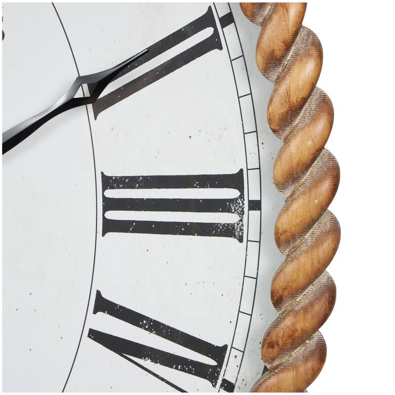 Brown Wooden Two-Toned Decorative Wall Clock with White Accents