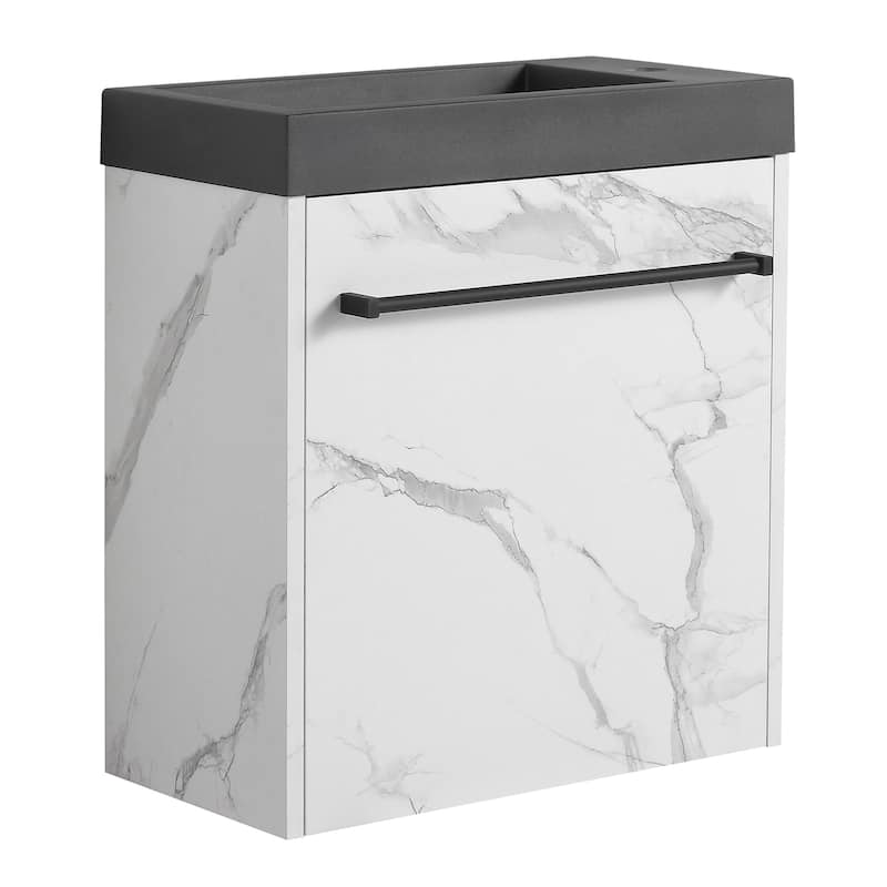 20 inch Wall-Mounted Bathroom Vanity Set in White and Black with Integrated Resin Sink