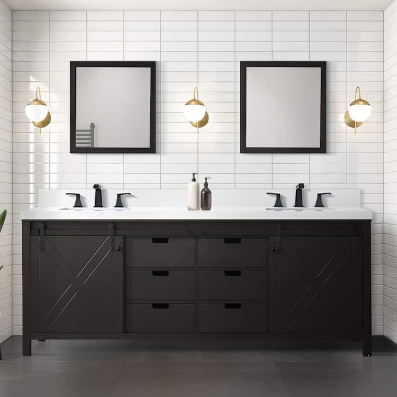 Marsyas 84 in W x 22 in D Brown Double Bath Vanity and White Quartz Countertop - Brown