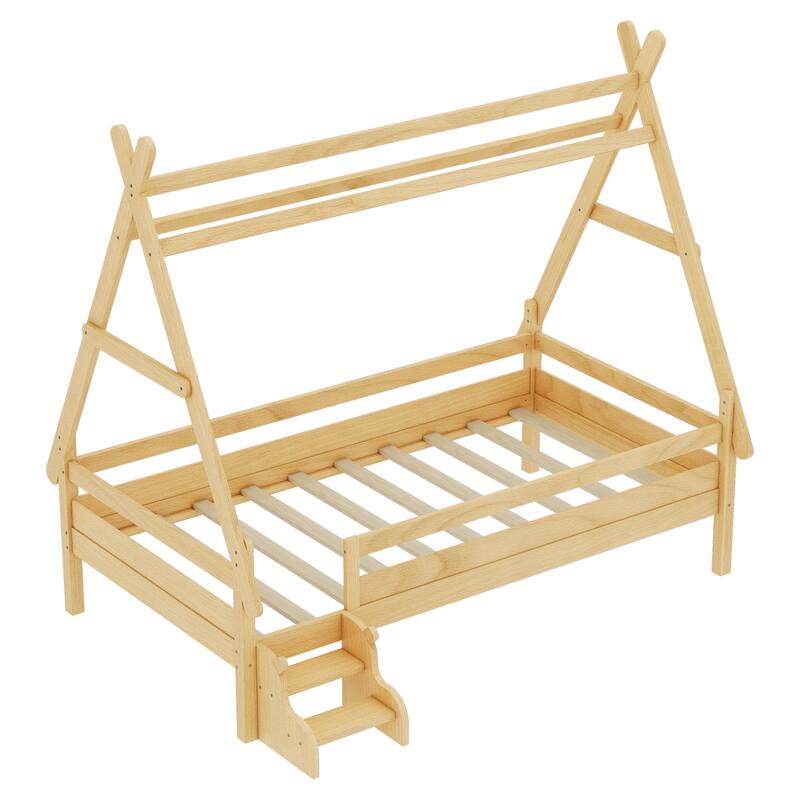 Childlike Fun House-shaped Platform Bed Frame with Low Profile Stairs