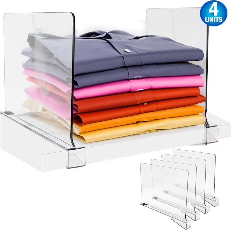 Shelf Divider Clear Acrylic Closet Organizer Storage Rack Separator For Clothes - 4pc
