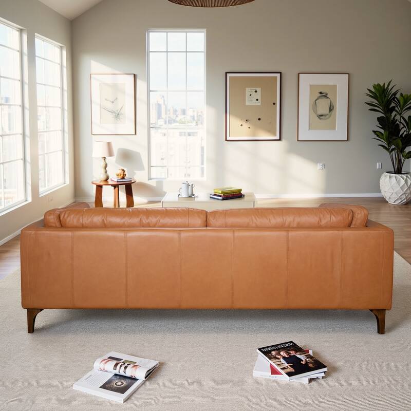 Westwood Mid-Century Modern Genuine Leather 3-Seater Sofa