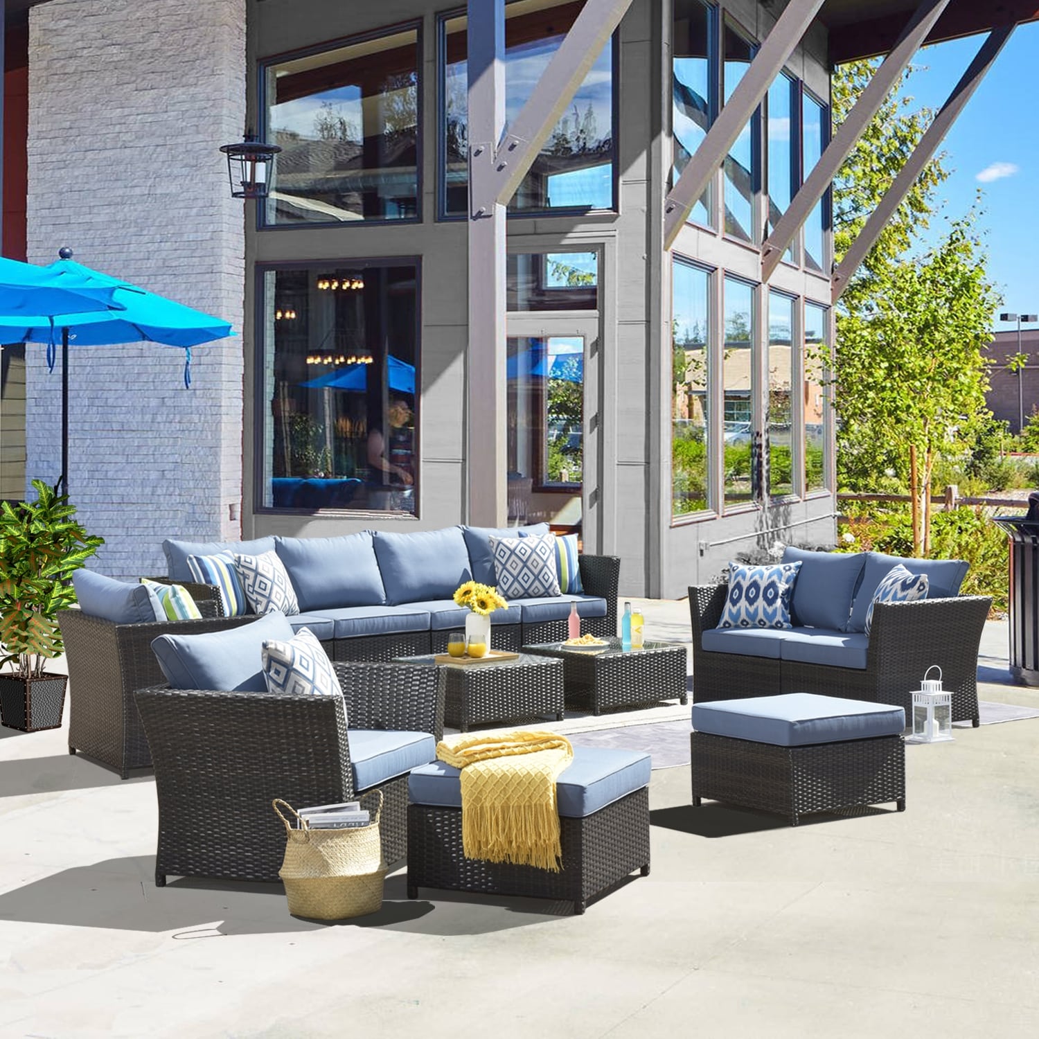 OVIOS 12 piece Patio Wicker Furniture Conversation Sectional Set