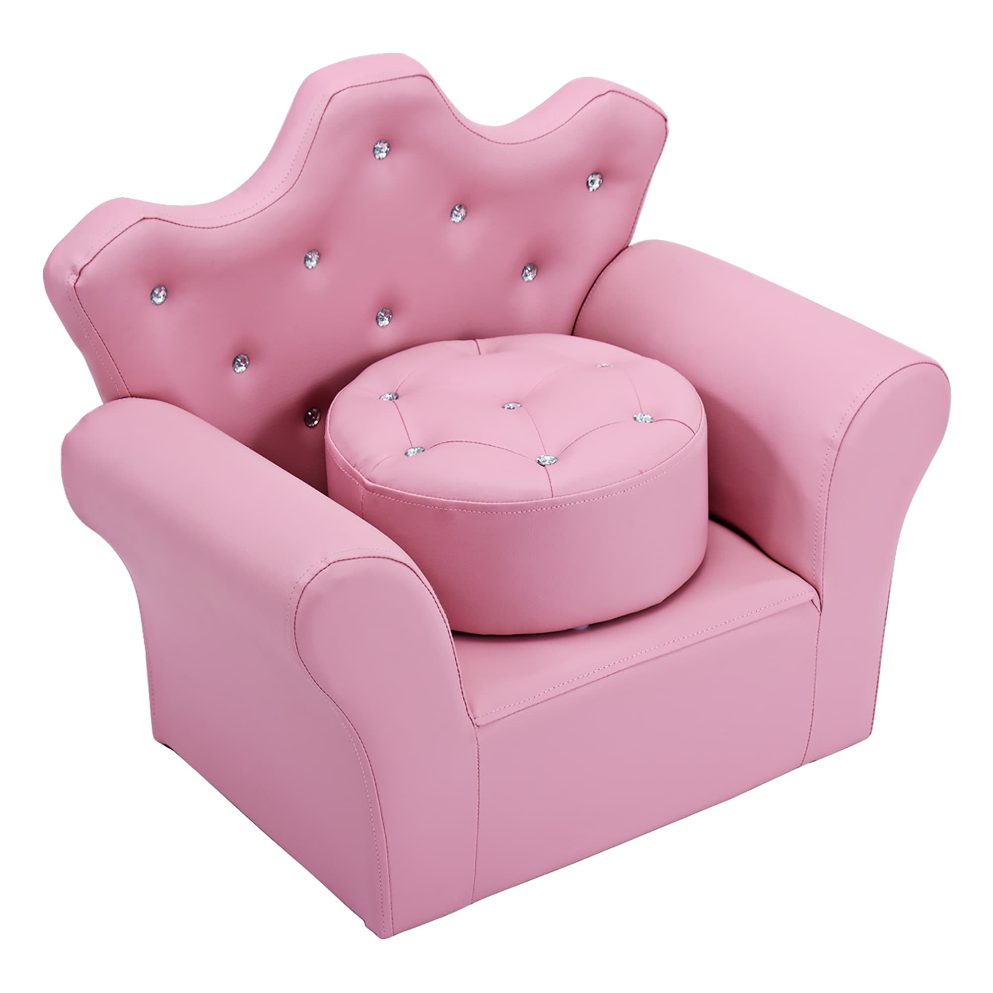 Blue Kids Sofa Set,Children PVC Armchair Chair with Ottoman,Princess Sofa with Embedded Crystal. 