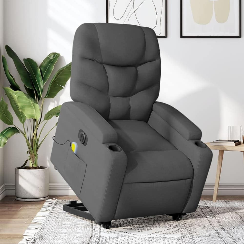 vidaXL Stand up Massage Recliner Chair Light Gray Fabric