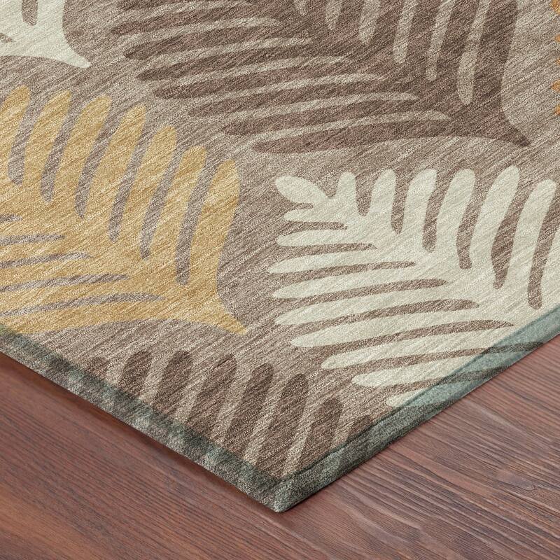 Machine Washable Indoor/ Outdoor Modern Fern Chantille Rug