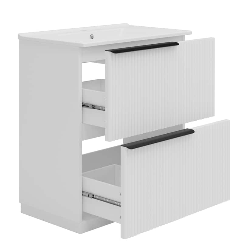 30" Bathroom Vanity with Ceramic Sink and Full-Extension Drawers, Freestanding Bathroom Vanity with Soft Close Drawer Slides