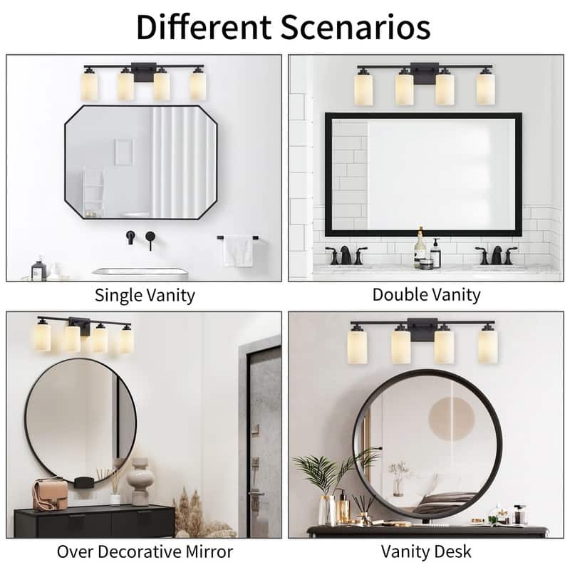 KAWOTI Rive 30" 4-Light Dimmable Vanity Light with Frosted White Glass