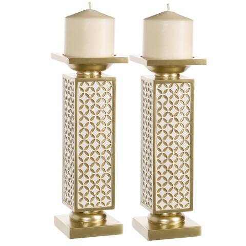 Diamond Lattice Gold-tone Polyresin Decorative Candle Holder (Set of 2)