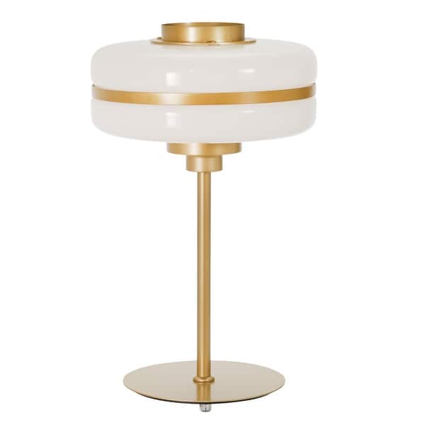 slide 1 of 3, Metal 14" Glass Saucer Table Lamp, Gold