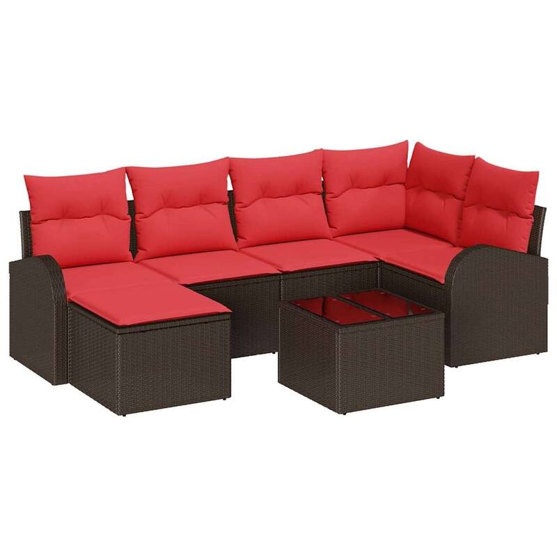 vidaXL 6/7 Garden Sofa Set with Cushions Black/Brown/Grey Poly Rattan - 92.1 x 48.8 x 27.2