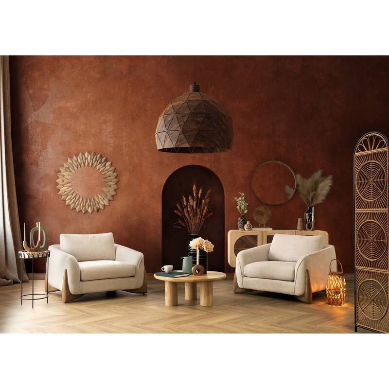 Round Natural Wood Coffee Table Modern Design Solid Cylindrical Legs