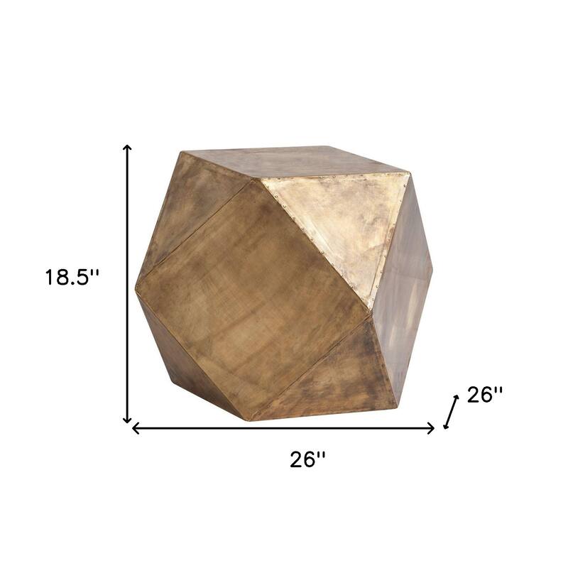 HomeRoots 19" Brass Distressed Brass Square Block End Table - 26' X '18.5' X '26