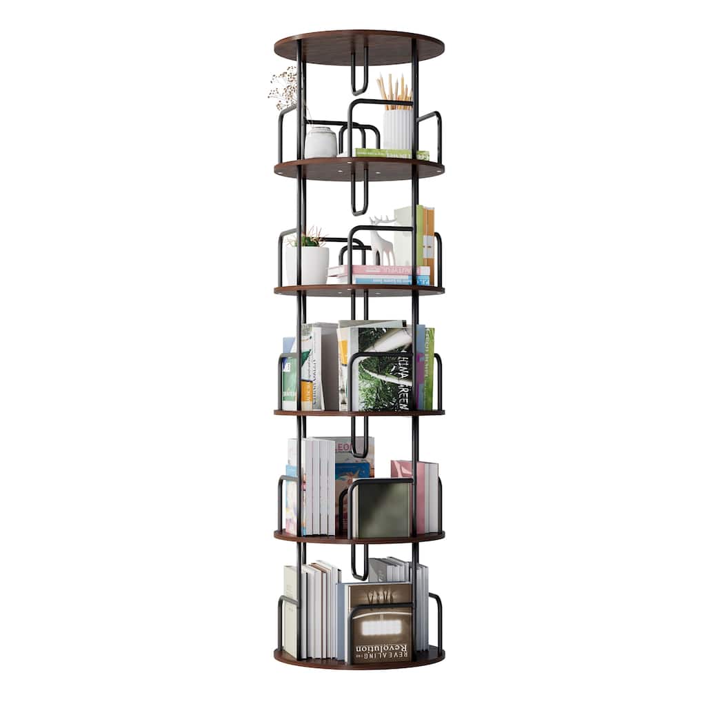 Rotating Bookshelf Tower 5 Tier, Spinning Bookcase, Vertical Turning Round storage Bookshelf