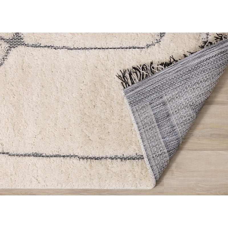 Napa Collection - Cream Abstract Lines Shag Rug