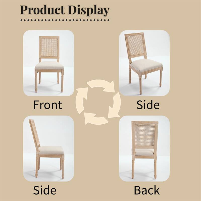 Dining Chairs Set of 2,Upholstered Chairs w/Nature Rattan Square Back