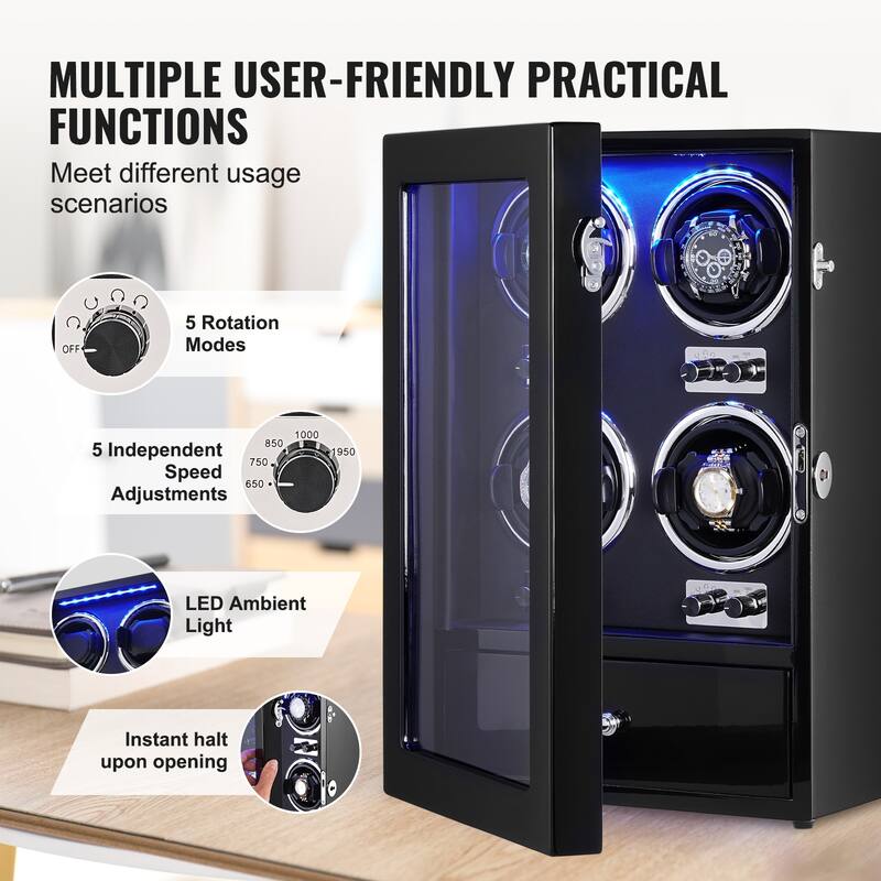 VEVOR Watch Winder with 1-8 for Men's and Women's Automatic Watches with Super Quiet Japanese Mabuchi Motors LED Lights