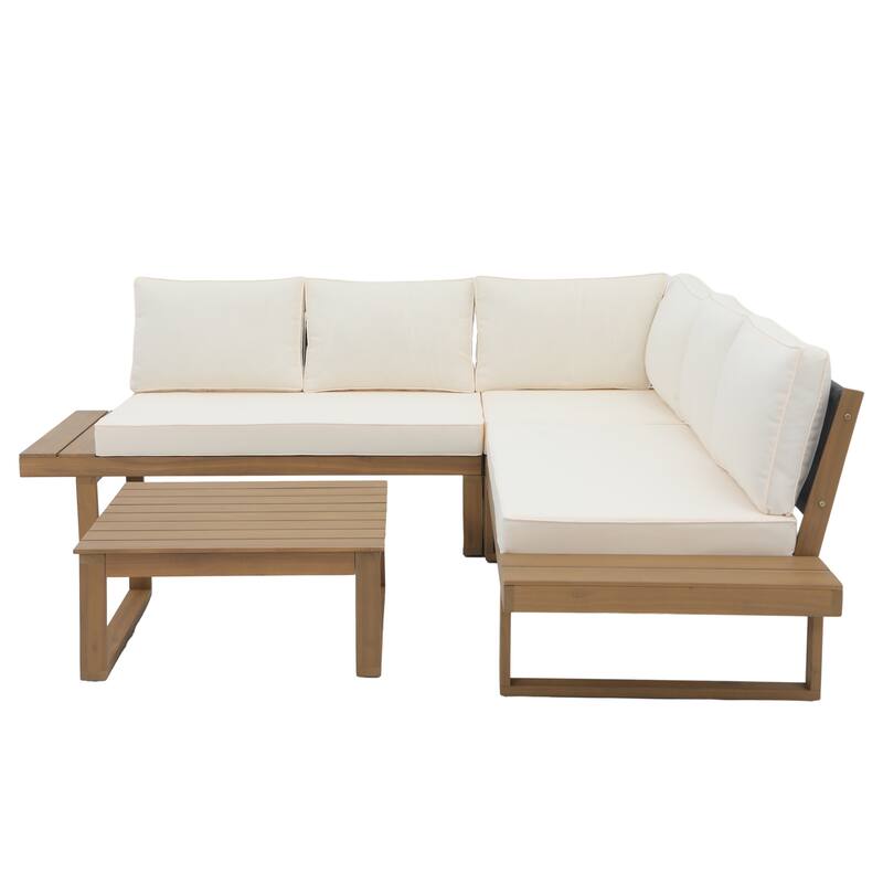 Outdoor 4 pieces V-Shaped Acacia Wood Sectional Sofa Set