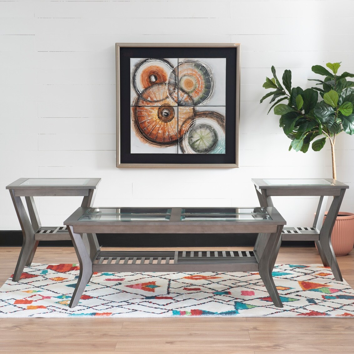 3 piece glass shop coffee table set