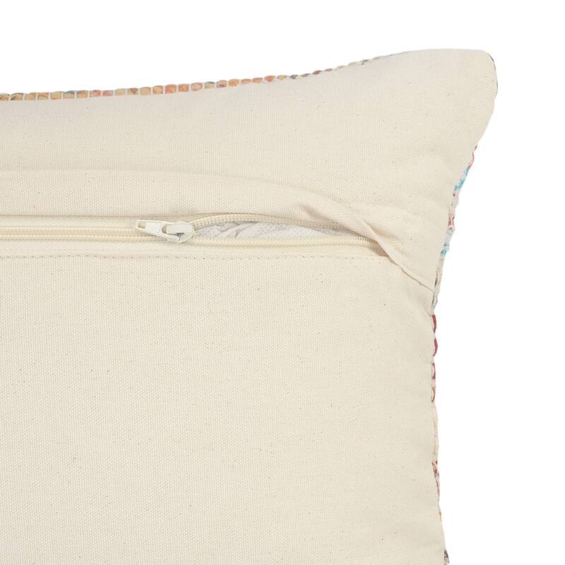 HomeRoots 14" X 36" Off-White Red Blue Orange And Green 100% Cotton Striped Zippered Pillow