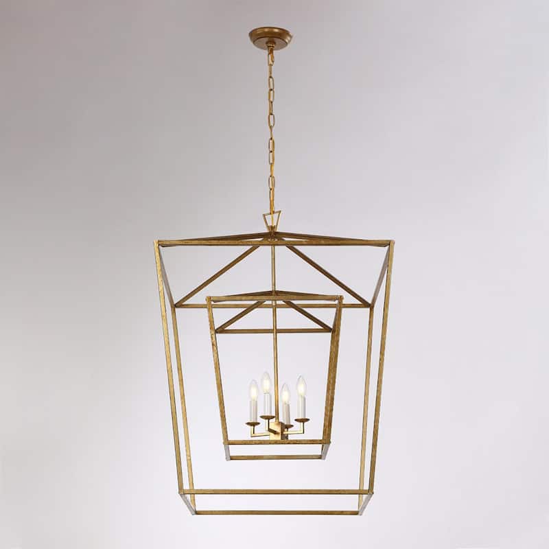 Large Open Cage Gold Geometric Lantern - Sci-fi Medieval New Age Big High Ceiling Chandelier
