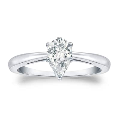 Auriya 14k Gold 3/4ctw Pear Shape Solitaire Diamond Engagement Ring (G-H, VS1-VS2)