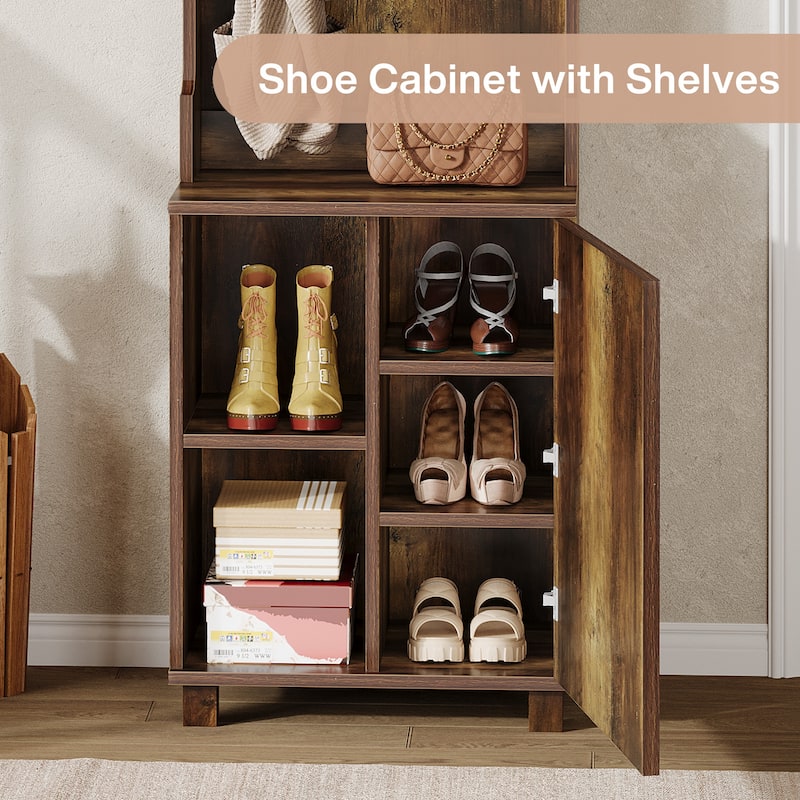 3-in-1 Hall Tree with Coat Rack and Shoe Cabinet for Entryway