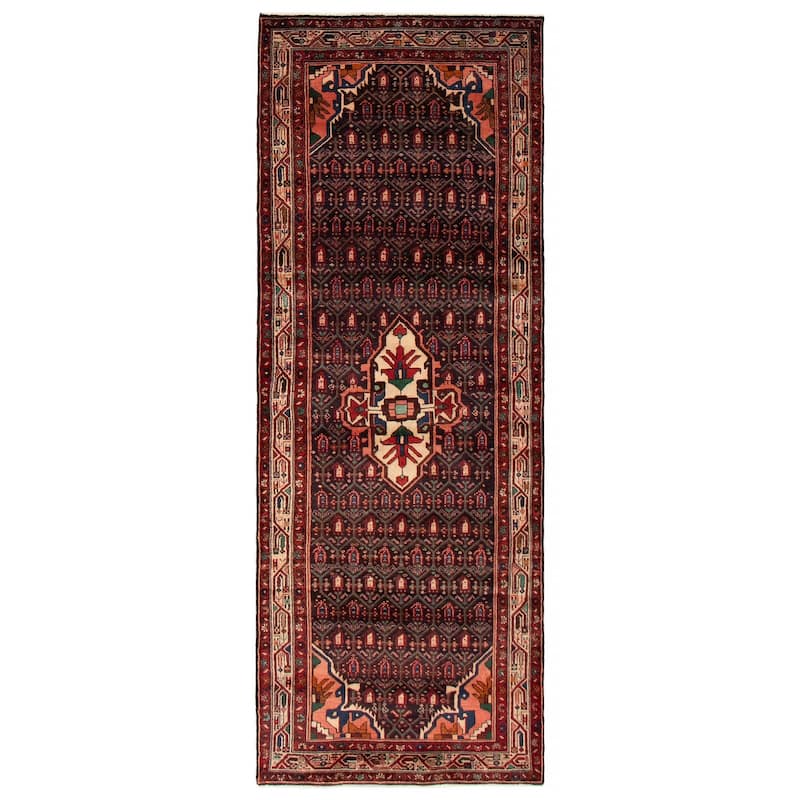 ECARPETGALLERY Hand-knotted Anadol Navy, Red Wool Rug - 3'7 x 9'10 - Dark Navy/ Red - 3'7 x 9'10