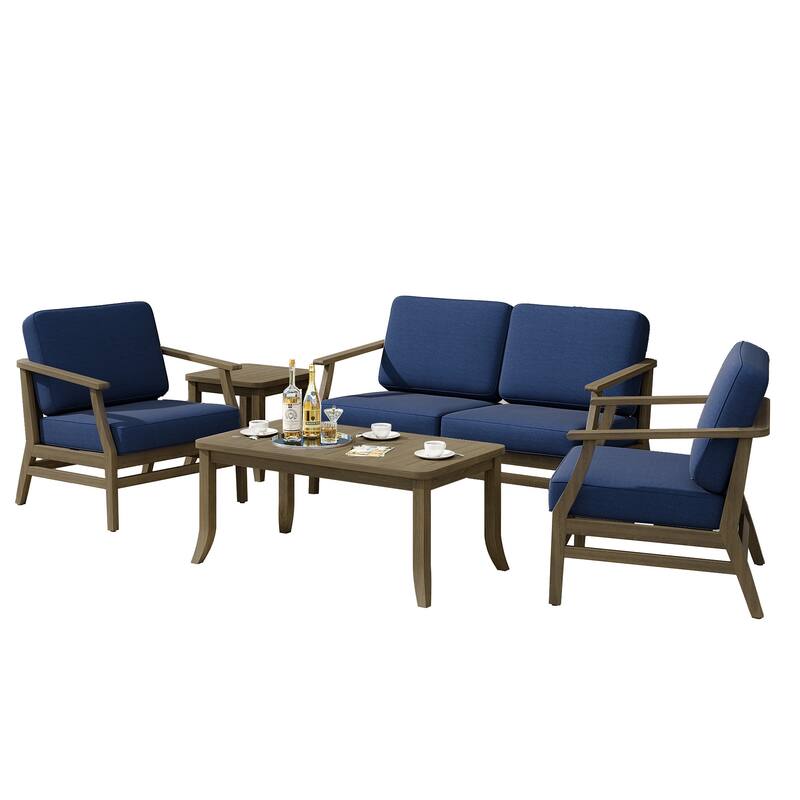 Teak Outdoor Patio Seating Set with Loveseat, Chairs and Tables (5-Piece)