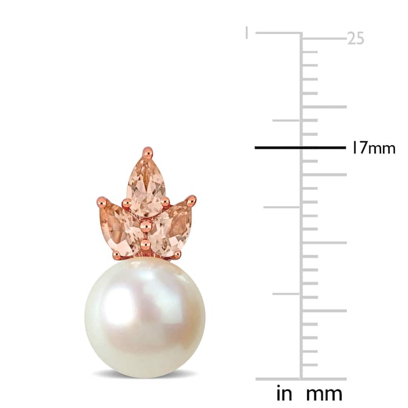 Miadora Cultured Freshwater Pearl 1 1/2ct TGW Pear-Cut Morganite Stud Earrings 14k Rose Gold