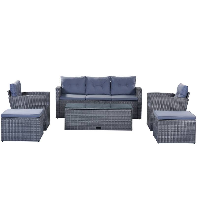 6-piece All-Weather Wicker PE rattan Patio Outdoor Dining Conversation Sectional Set with coffee table