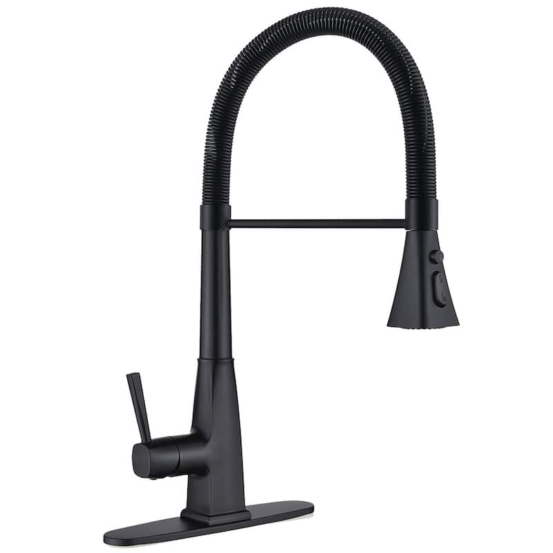 Single Handle Spray 3 Modes Pull Down Kitchen Faucet with Deck Plate - Brushed Black