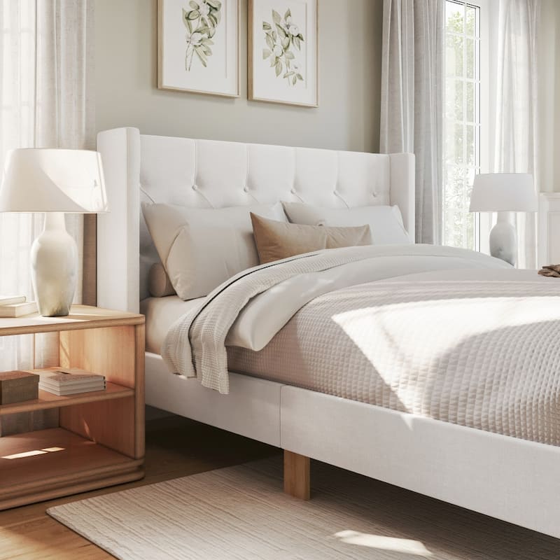 Martha Stewart Platform Bed with Tufted Wingback Headboard