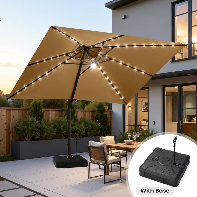 13 x 10 FT Double Top Solar powered LED Patio Cantilever Umbrella Aluminum with Base