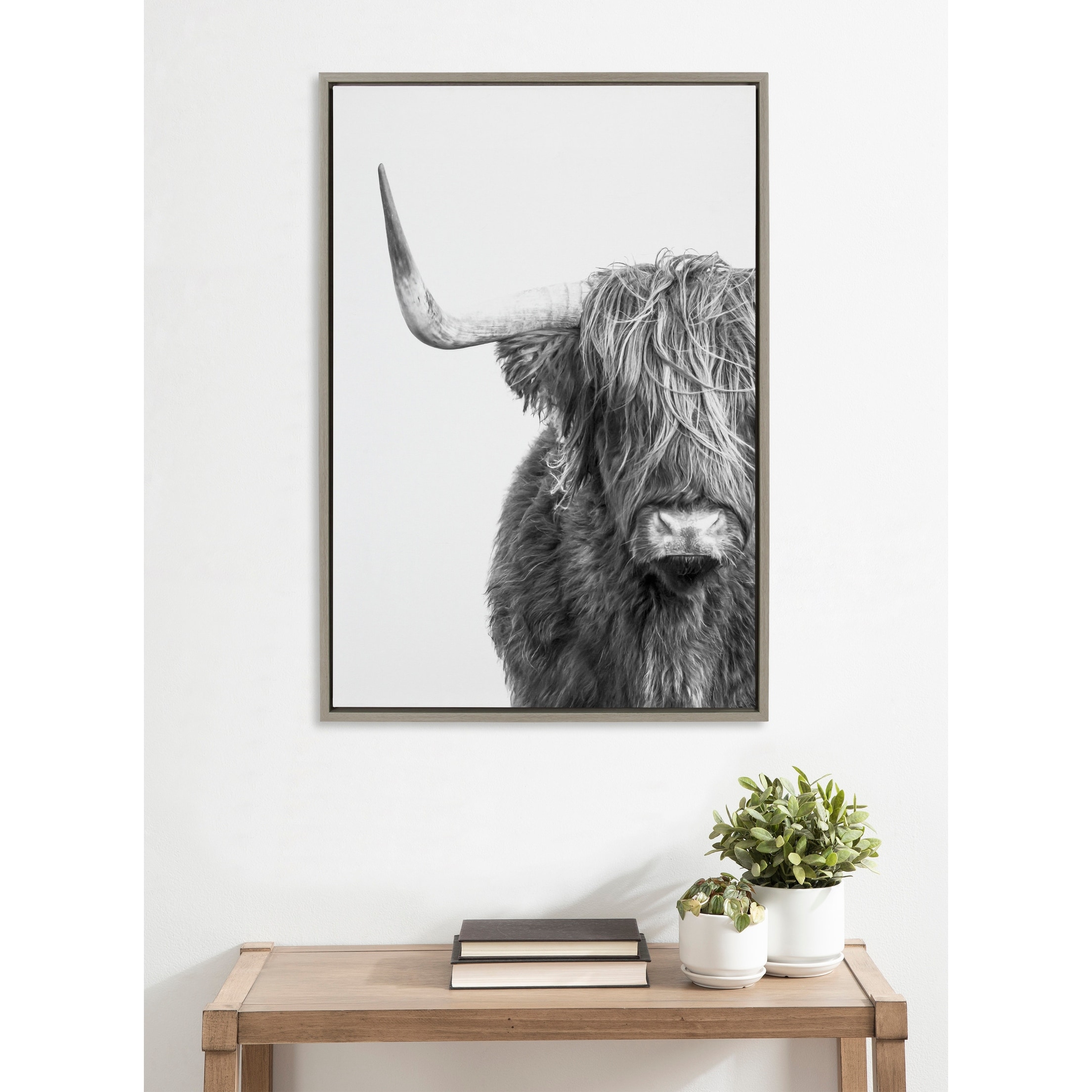 Kate and Laurel Sylvie B&W Highland Cow No. 1 Framed Canvas by Amy