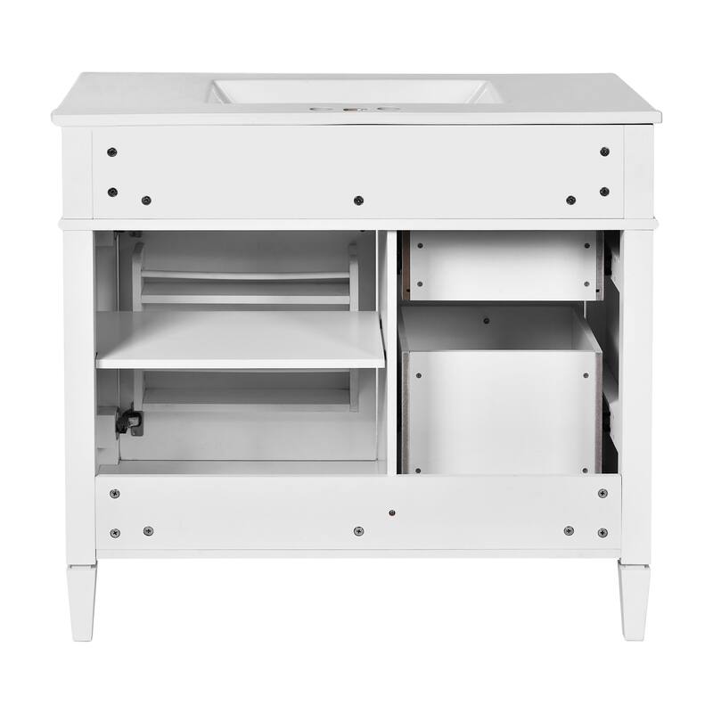 Modern Bathroom Vanity with Amber Storage, Ceramic Sink, 3 Drawers, Tip-Out Drawer, and Concealed Storage