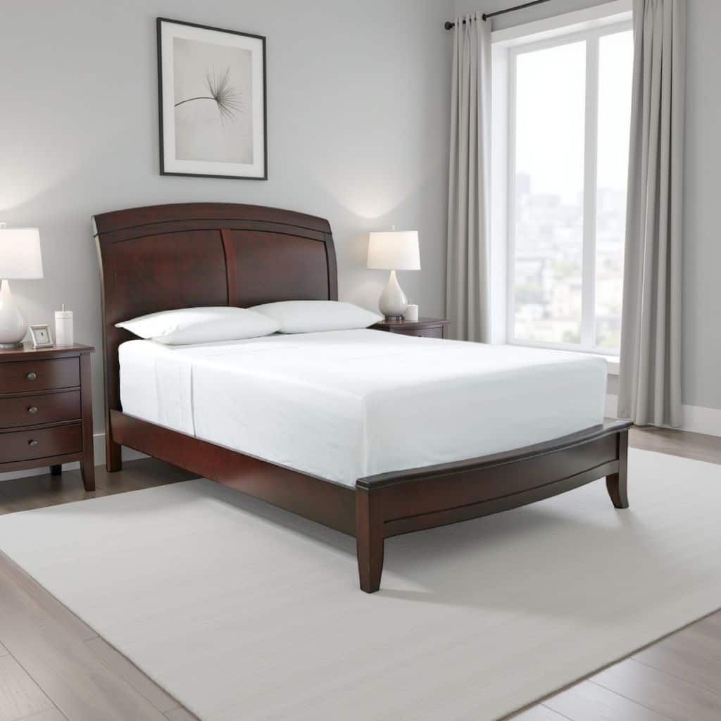 Kyle Soild Wood Low Profile Twin Bed with Sleigh Headboard, Cherry Brown