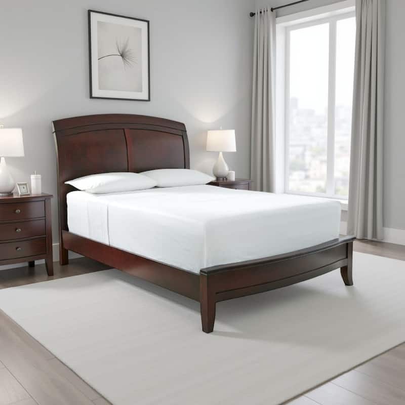 Kyle Soild Wood Low Profile Twin Bed with Sleigh Headboard, Cherry Brown