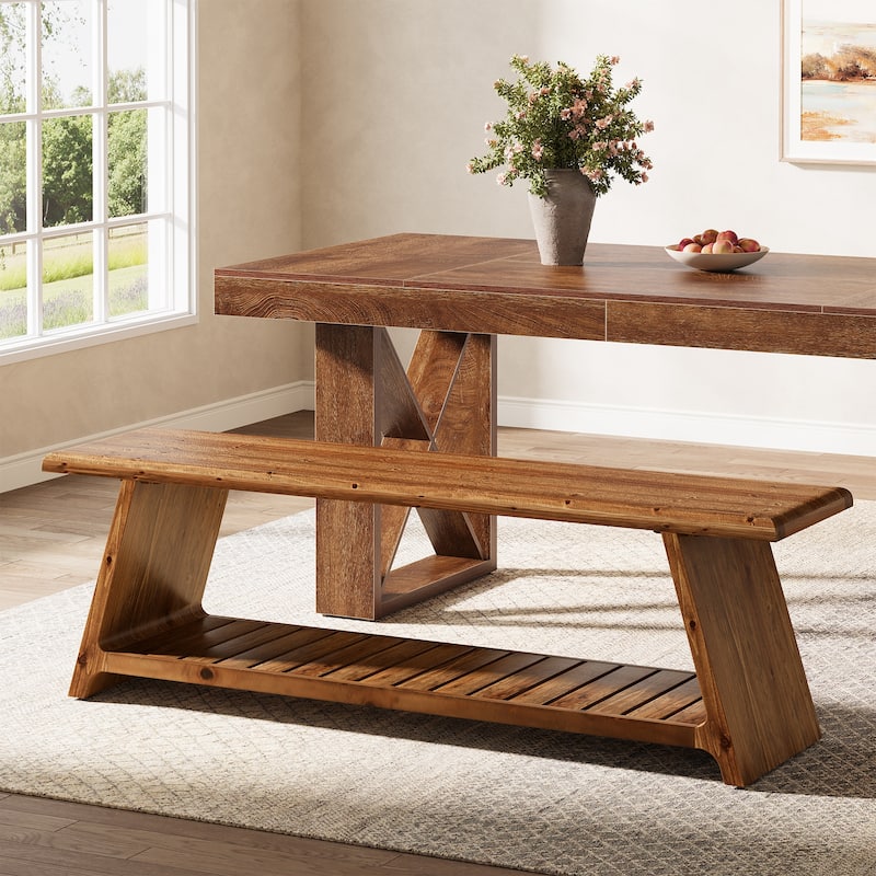 Farmhouse Solid Wood Entryway Bench with Storage
