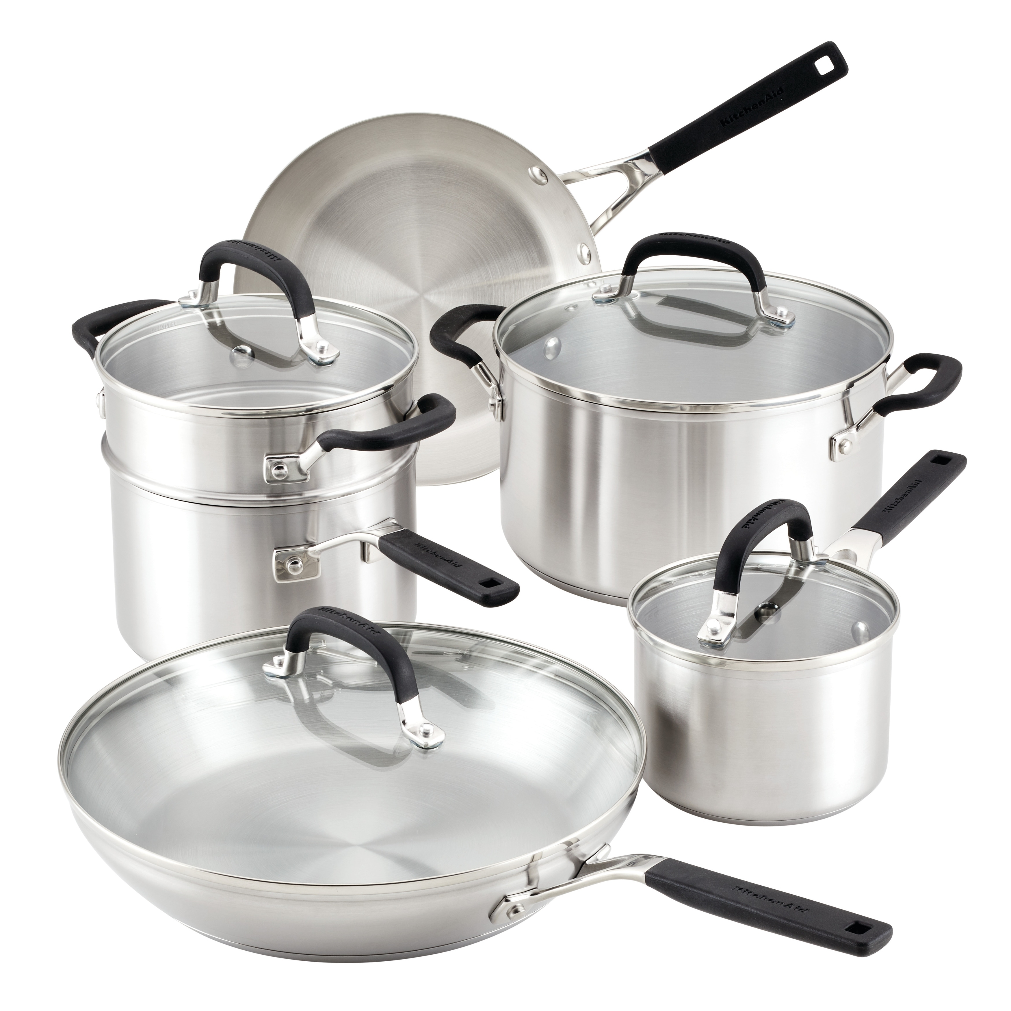 KitchenAid Stainless Steel Cookware Induction Pots and Pans Set, 10-Piece,  Brushed Stainless Steel - Bed Bath & Beyond - 38077555