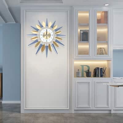 Large Creative Metal Wall Clock Silent Sunburst Design Clock
