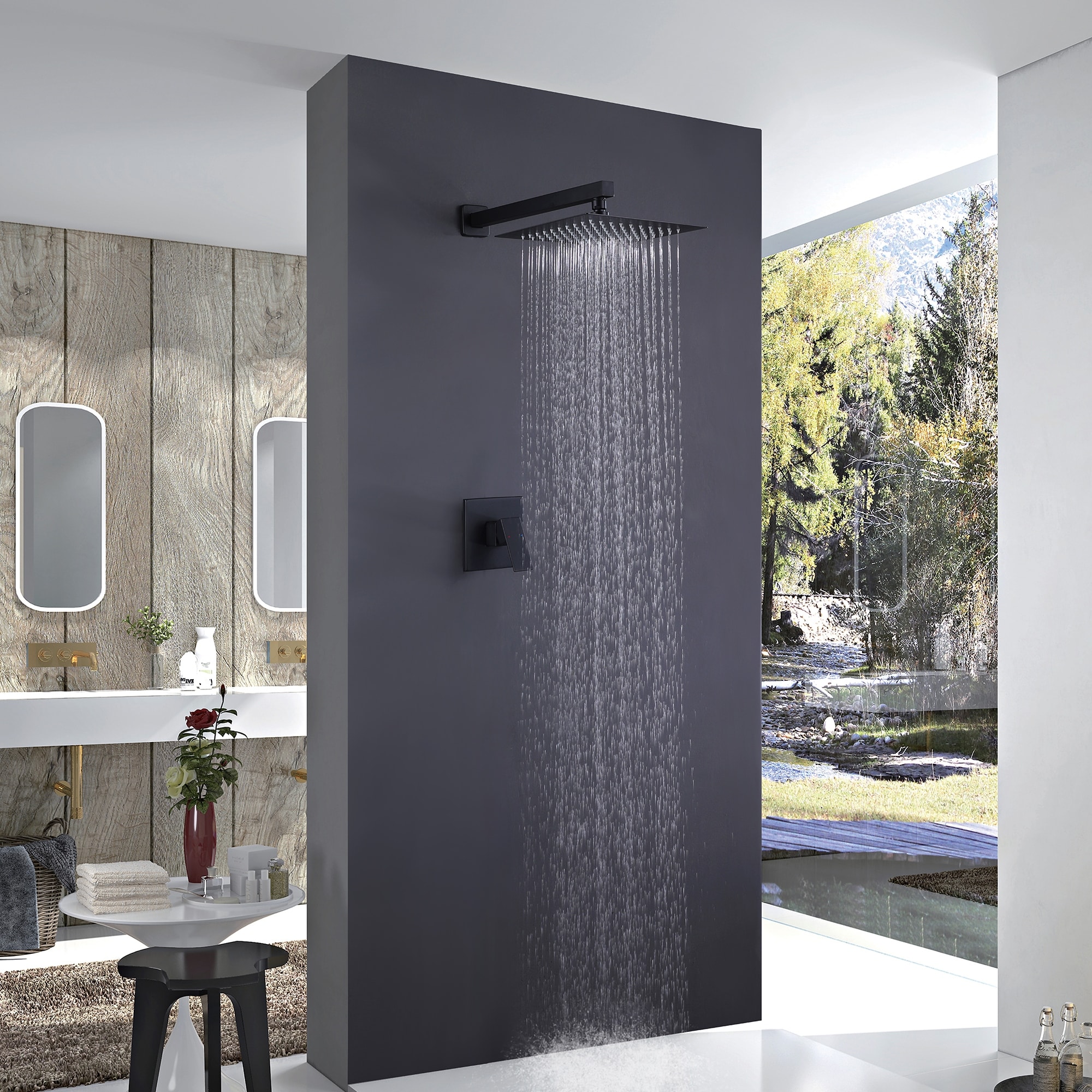 Square Dual Handle 2 Function Concealed Bathroom Shower Set - Matte Black