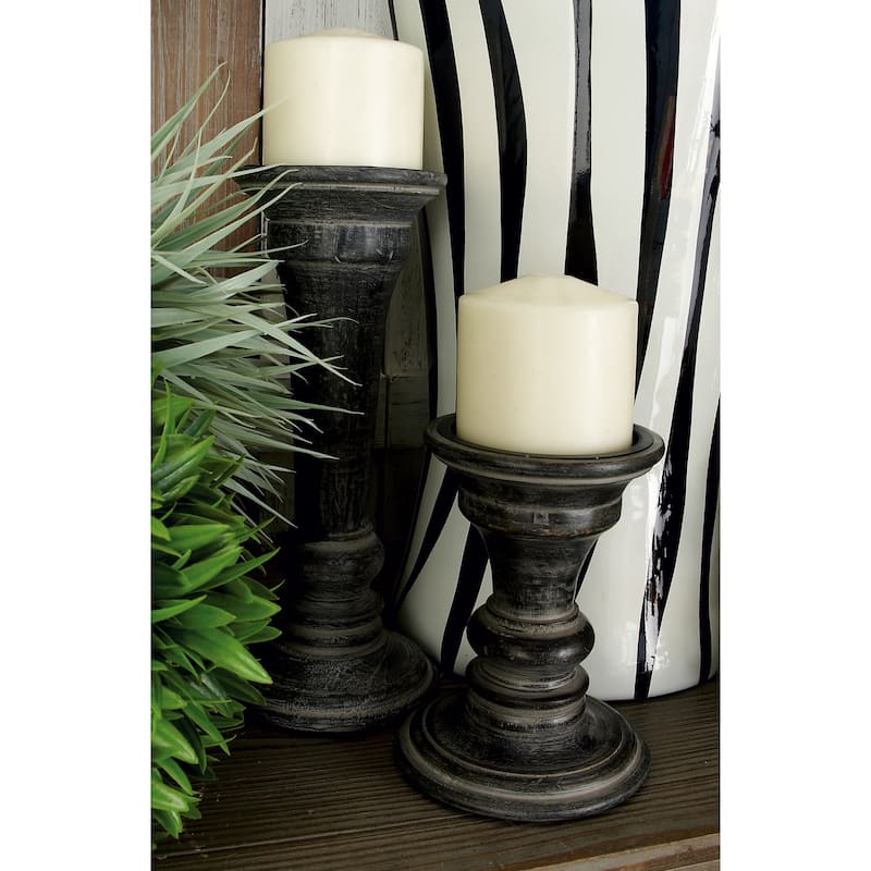 Mango Wood Candle Holder - Set of 3 Black - Roche River Decor - 5"W x 5"L x 10"H