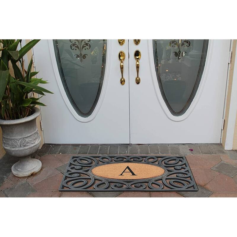 A1HC Rubber and Coir Elegant Circles Monogrammed Double Door Doormat 23"X38"