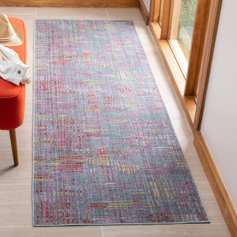 SAFAVIEH Windsor Yousra Shabby Chic Oriental Polyester Rug with - 2'9" x 8' Runner - Aqua/Dark Pink