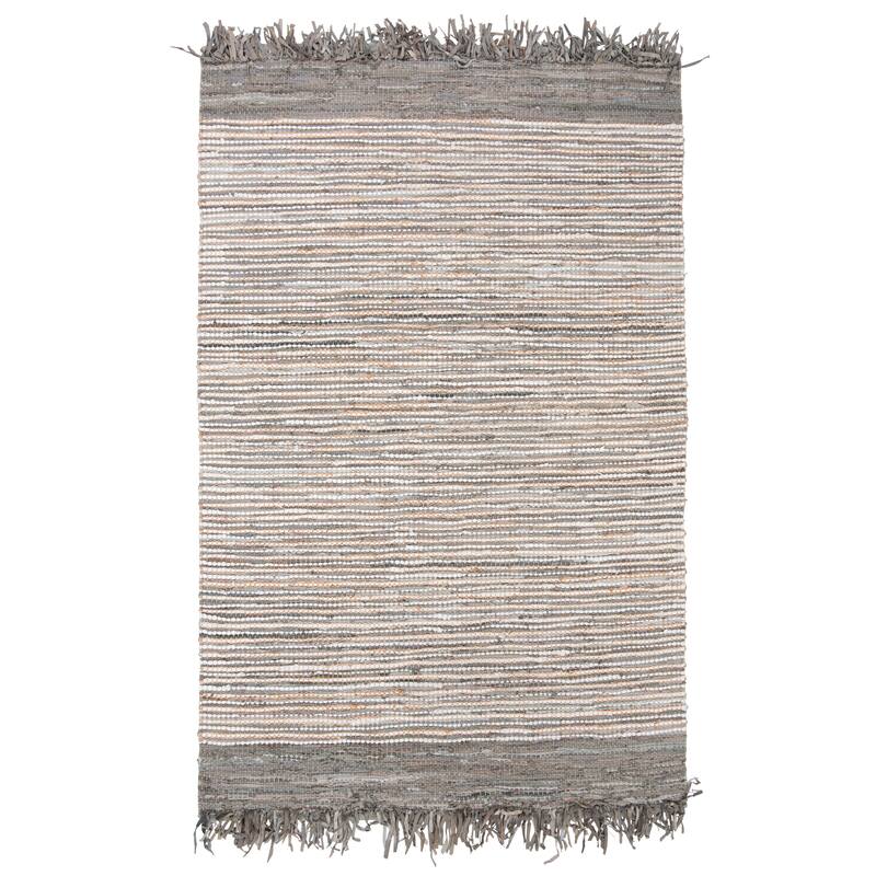 SAFAVIEH Handmade Vintage Boho Leather Zhanna Modern Stripe Leather Rug with Fringe